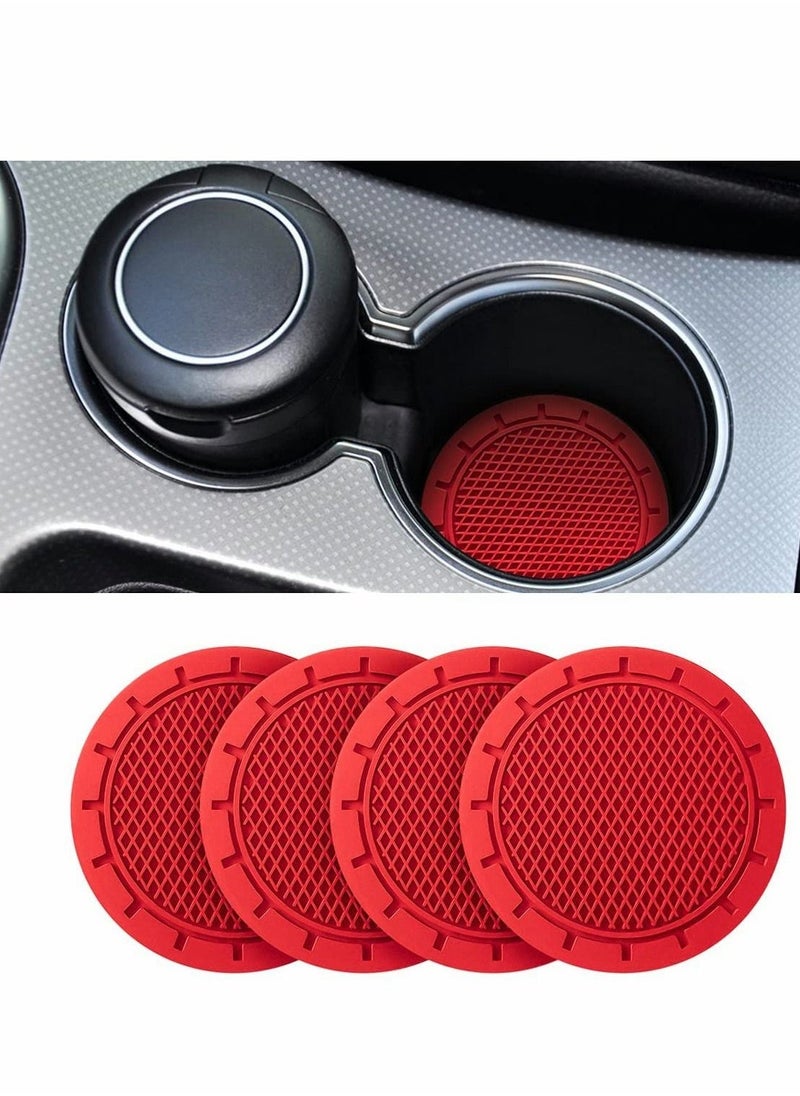 Car Cup Holder Coaster, 4 Pack 2.75 Inch Diameter Non-Slip Universal Insert, Durable, Suitable for Most Interior, Accessory Women and Men (Red)