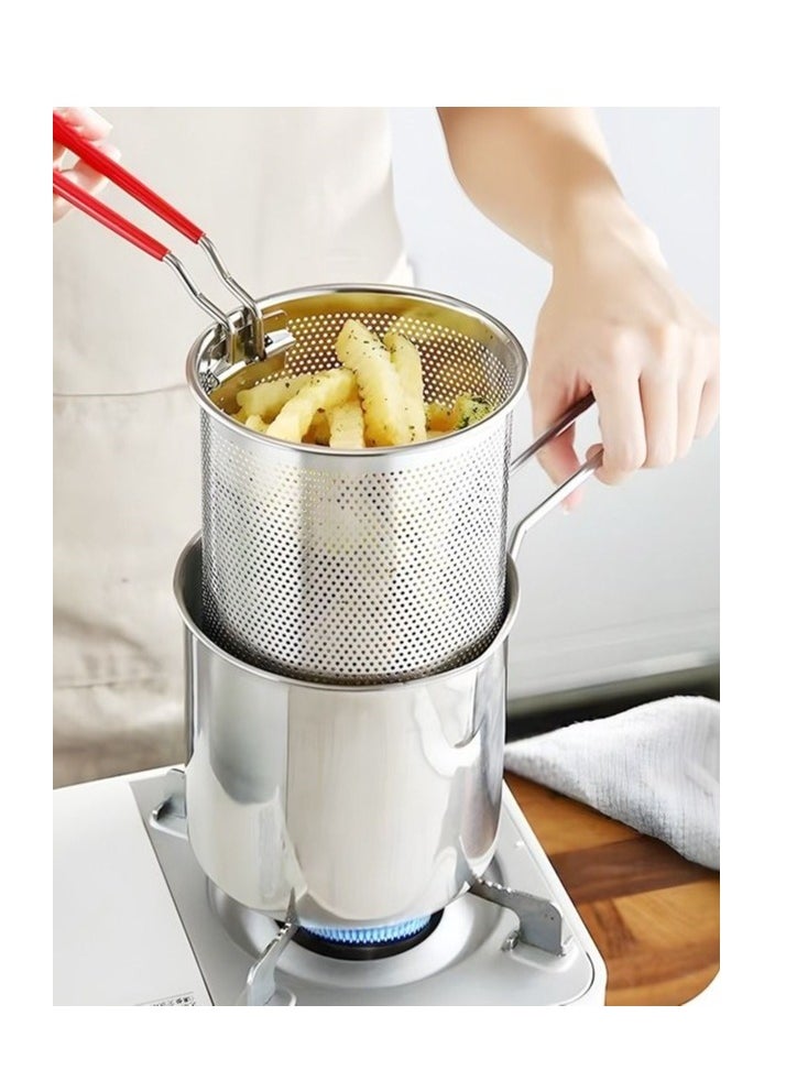 Deep Fryer Pot,304 Stainless Steel Japanese Style Fryer Pan With Oil Filter Mesh,Lid And Clip,Non Stick Fryer Uniform Heating For General Purpose Gas Stove