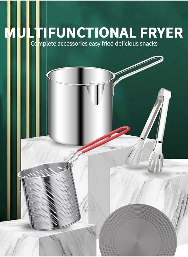 Deep Fryer Pot,304 Stainless Steel Japanese Style Fryer Pan With Oil Filter Mesh,Lid And Clip,Non Stick Fryer Uniform Heating For General Purpose Gas Stove