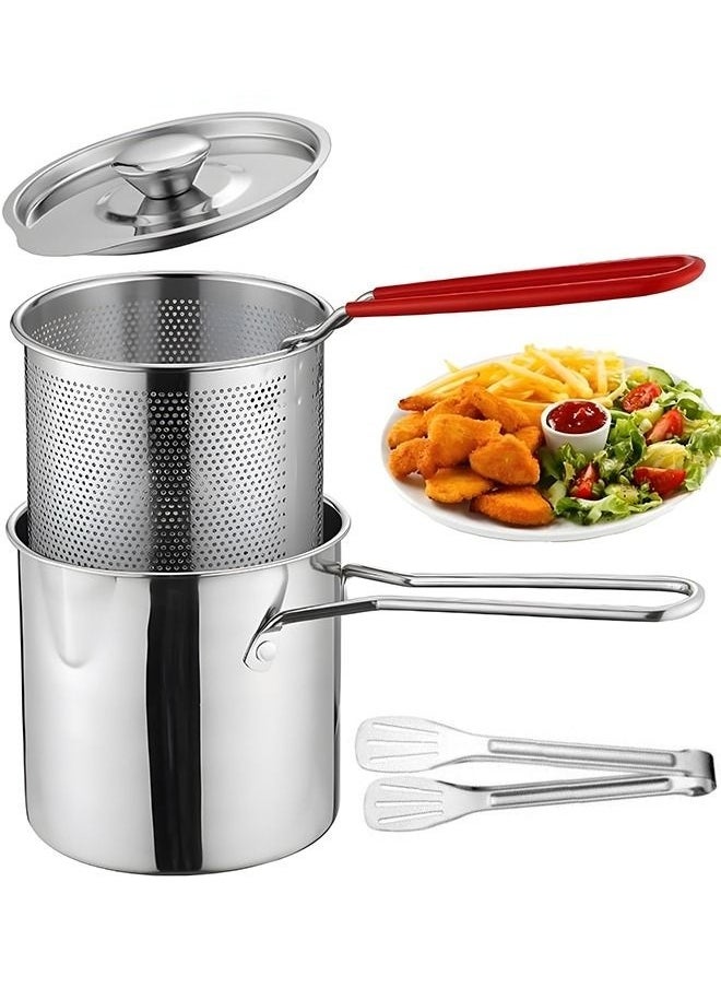 Deep Fryer Pot,304 Stainless Steel Japanese Style Fryer Pan With Oil Filter Mesh,Lid And Clip,Non Stick Fryer Uniform Heating For General Purpose Gas Stove