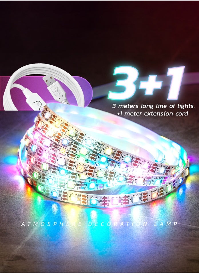 3M RGBIC Multi Color LED Strip Light, USB Connectivity, Remote Control, 20+ Lighting Modes, Music Sync Modes, Timer Settings, For Gaming Setup, Entertainment, PC, TV, Room Decor