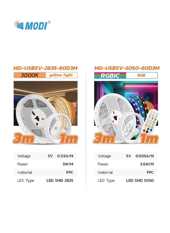 3M RGBIC Multi Color LED Strip Light, USB Connectivity, Remote Control, 20+ Lighting Modes, Music Sync Modes, Timer Settings, For Gaming Setup, Entertainment, PC, TV, Room Decor