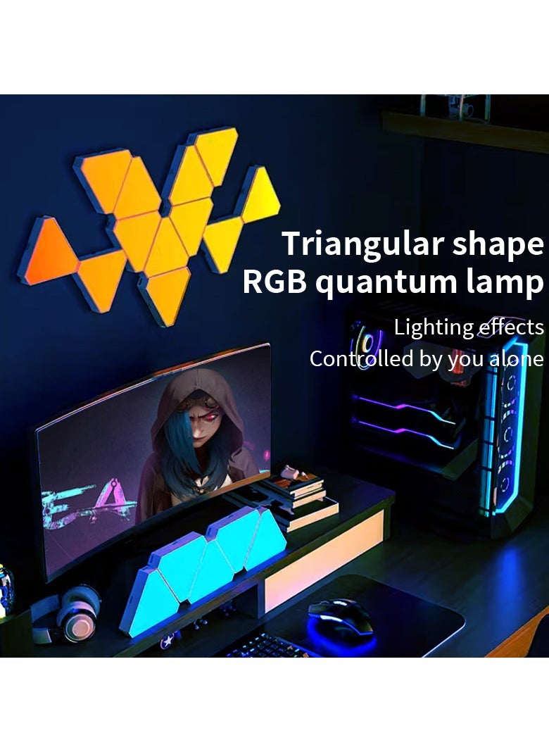 10 Pack Triangle LED Light, RGB Gaming Lights for Gaming Setup, DIY Triangle LED Wall Lights with 6 Connection Ports, APP and Remote Controlled, Music Sync for Gaming Room Bedroom Streaming