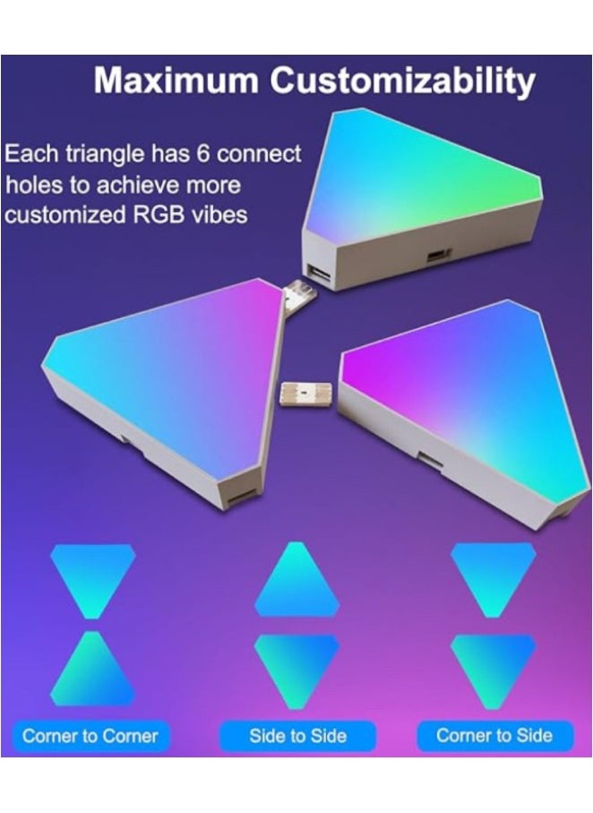 10 Pack Triangle LED Light, RGB Gaming Lights for Gaming Setup, DIY Triangle LED Wall Lights with 6 Connection Ports, APP and Remote Controlled, Music Sync for Gaming Room Bedroom Streaming