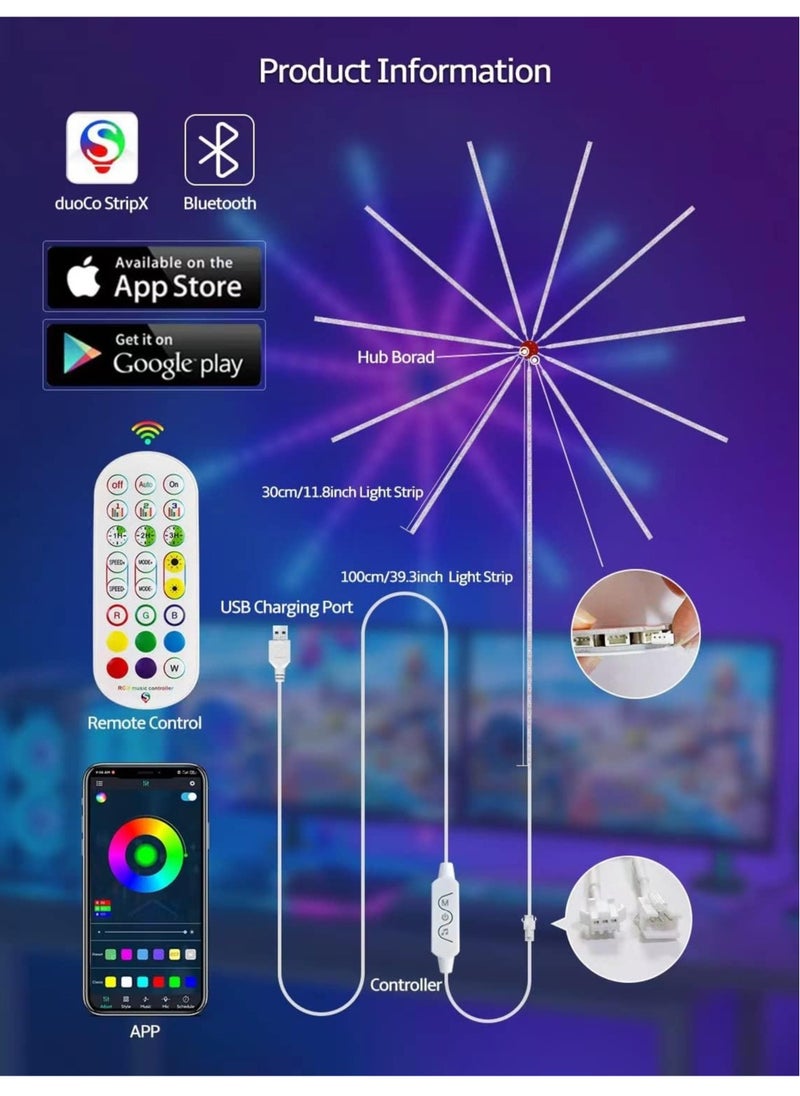 NEW Smart Firework LED Lights for Bedroom - USB Powered, 30cm, with Launch Burst Effect