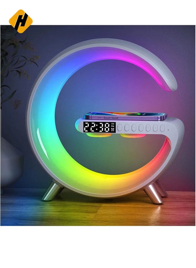 Wireless Charger Atmosphere Lamp, RGB Color Changing Mood Light with Time Display, 256 Modes and 16 Million Light Colors, Bluetooth Speaker Desk Lamp with Alarm Clock, Ideal Choice for Friends