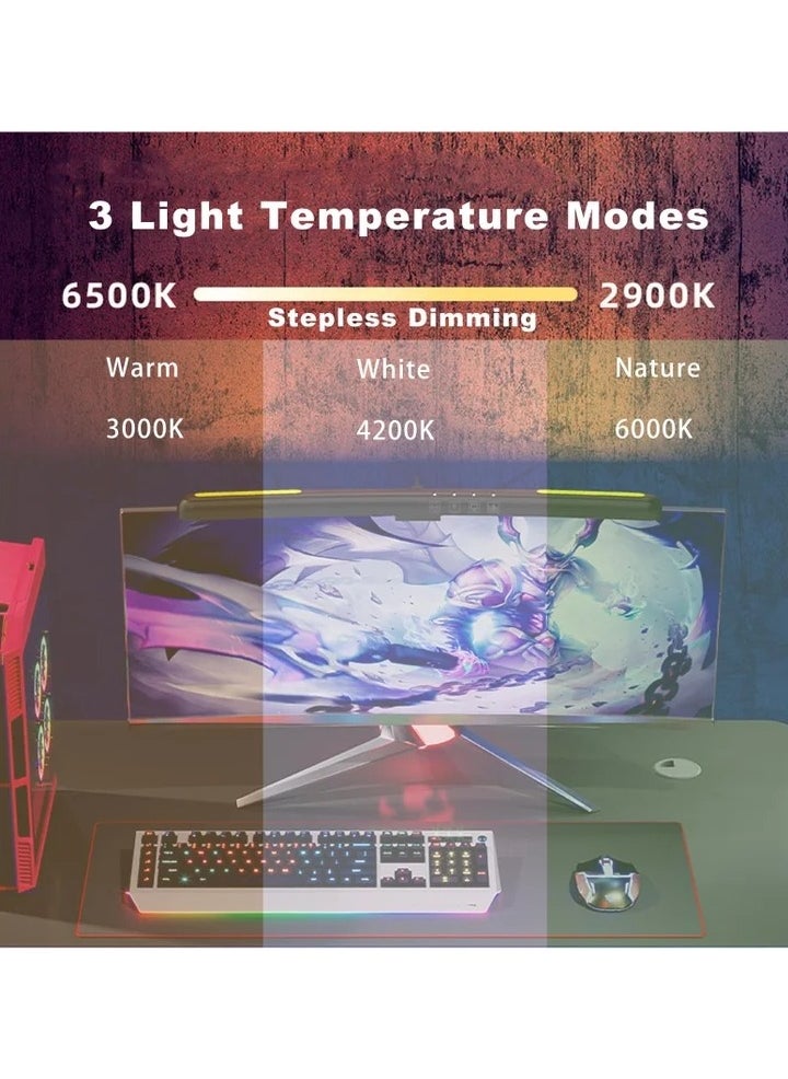 Curved Monitor Light Bar for 24-27 Inch Curved Screens Light Bar with 7 RGB，Stepless Dimming 3 Color Temperatures USB Powered Gaming Computer Light