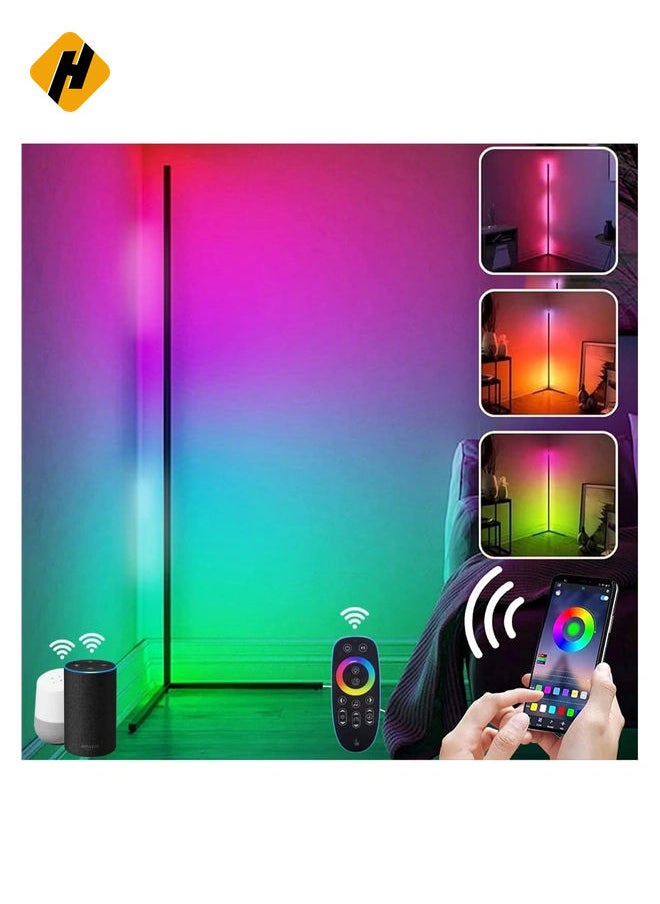 Corner Floor Lamp Smart RGB Adjustable Brightness, Color Changing LED Minimalist Nordic Floor Lamp App Control Alexa, Light for Living Room Decor, for Party