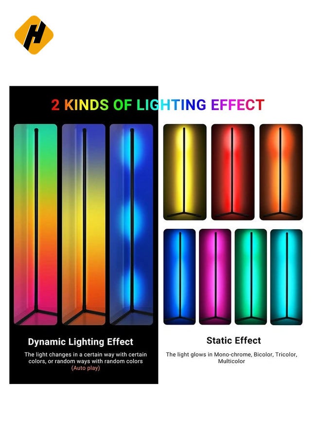 DIY LED Corner Floor Lamp with Remote for Living Room, Colour Changing Standing Atmosphere Modern Floor Lamp Dimmiable for Children's Room Decoration, 18 Watt, 156CM/61.5Inch Height