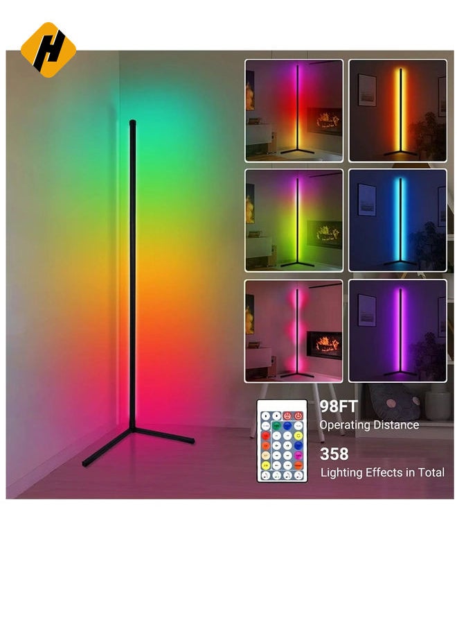 DIY LED Corner Floor Lamp with Remote for Living Room, Colour Changing Standing Atmosphere Modern Floor Lamp Dimmiable for Children's Room Decoration, 18 Watt, 156CM/61.5Inch Height