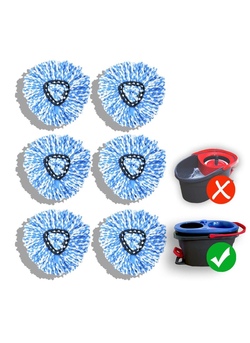 6 Pack Mop Replace Head Compatible with O Cedar 2-Tank RinseClean Spin Mop - Mop Refills Made of Microfiber, Deep Cleaning, Machine Washable and Easy to Replace, Blue