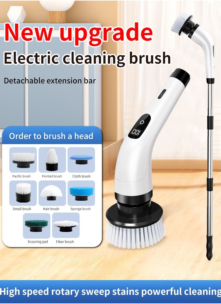 8 In 1 Cordless Electric Spin Scrubber Rechargeable Cleaning Brush with 8 Replaceable Brush Heads, Cordless and Portable Power Scrubber, Electric Bathroom Scrubber for Cleaning Tile, Sink, Window, Floor, Tub, Car