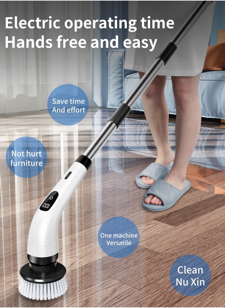 8 In 1 Cordless Electric Spin Scrubber Rechargeable Cleaning Brush with 8 Replaceable Brush Heads, Cordless and Portable Power Scrubber, Electric Bathroom Scrubber for Cleaning Tile, Sink, Window, Floor, Tub, Car