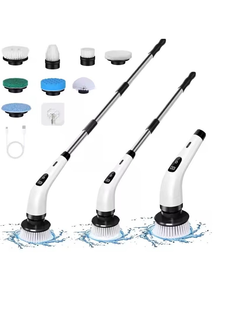 8 In 1 Cordless Electric Spin Scrubber Rechargeable Cleaning Brush with 8 Replaceable Brush Heads, Cordless and Portable Power Scrubber, Electric Bathroom Scrubber for Cleaning Tile, Sink, Window, Floor, Tub, Car