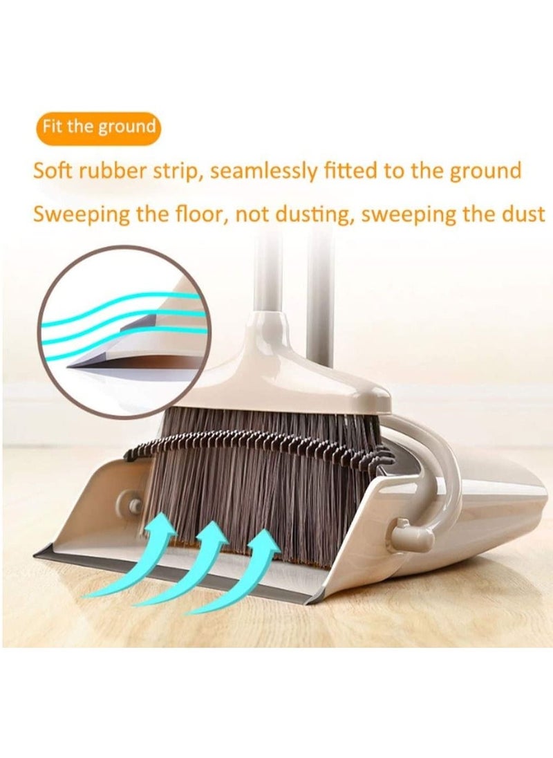 Broom and Dustpan Set with Long Telescoping Handle Combo Set for Office and Home Standing Upright Sweep Use, Beige