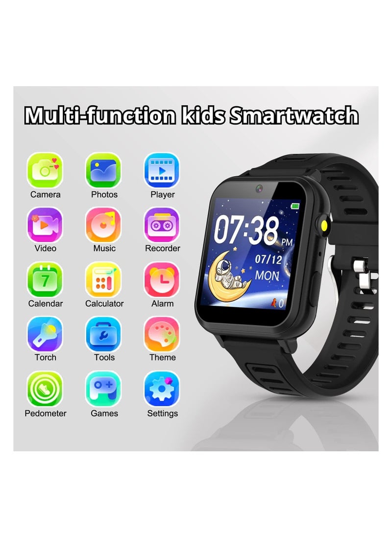 Smart Watch for Kids - Kids Smart Watch Boys with 16 Games | Camera | Music | Alarm | Pedometer | Calculator | Torch | Photos & Video | Calendar | Recorder for 4-12 Years Kids Birthday Gifts (Black)