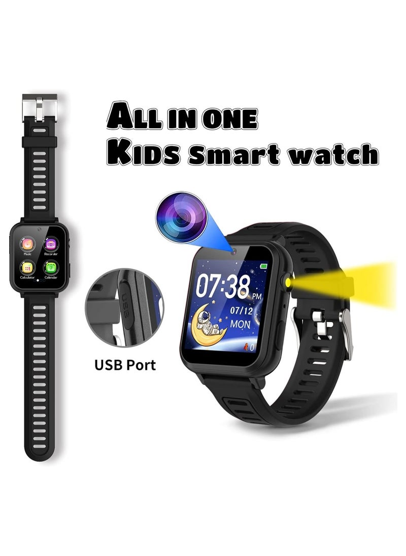 Smart Watch for Kids - Kids Smart Watch Boys with 16 Games | Camera | Music | Alarm | Pedometer | Calculator | Torch | Photos & Video | Calendar | Recorder for 4-12 Years Kids Birthday Gifts (Black)