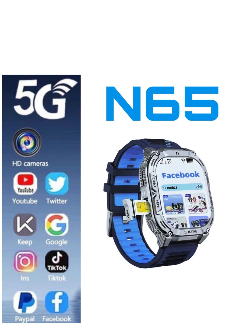 5G ULTRA N65 Android Smart watch With Dual Camera, Android OS Pre installed apps, AMOLED Display screen | Sports and fitness Tracker 6Gb Ram 128 Gb Rom With SIm Slot (2 strap) - ORANGE