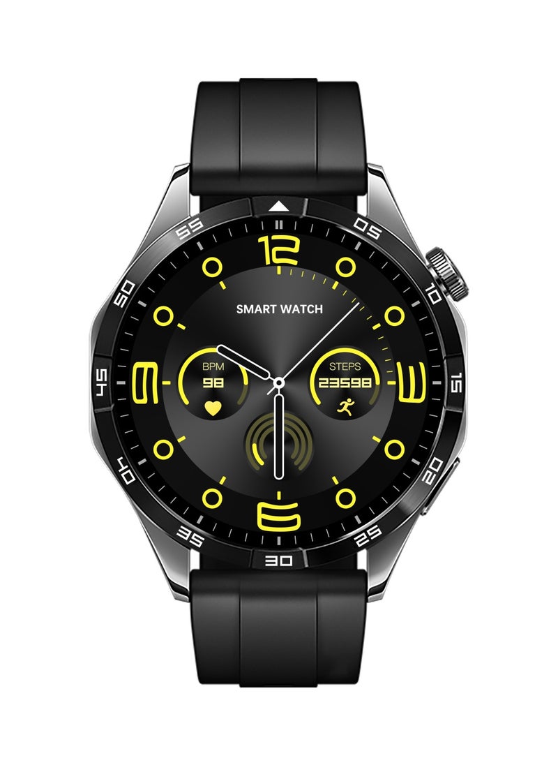 WATCH GT4 Smart Watch Black Edition - 1.65-Inch Full Touch Screen, NFC Access Card, AI Voice Assistant, Waterproof, Multiple Sports Modes, Heart Rate & Sleep Monitoring, Compass, Wireless Charging, Bluetooth Calls, Intelligent Notifications, Mini Games, Customizable Dials, Steel & Silicone Straps.