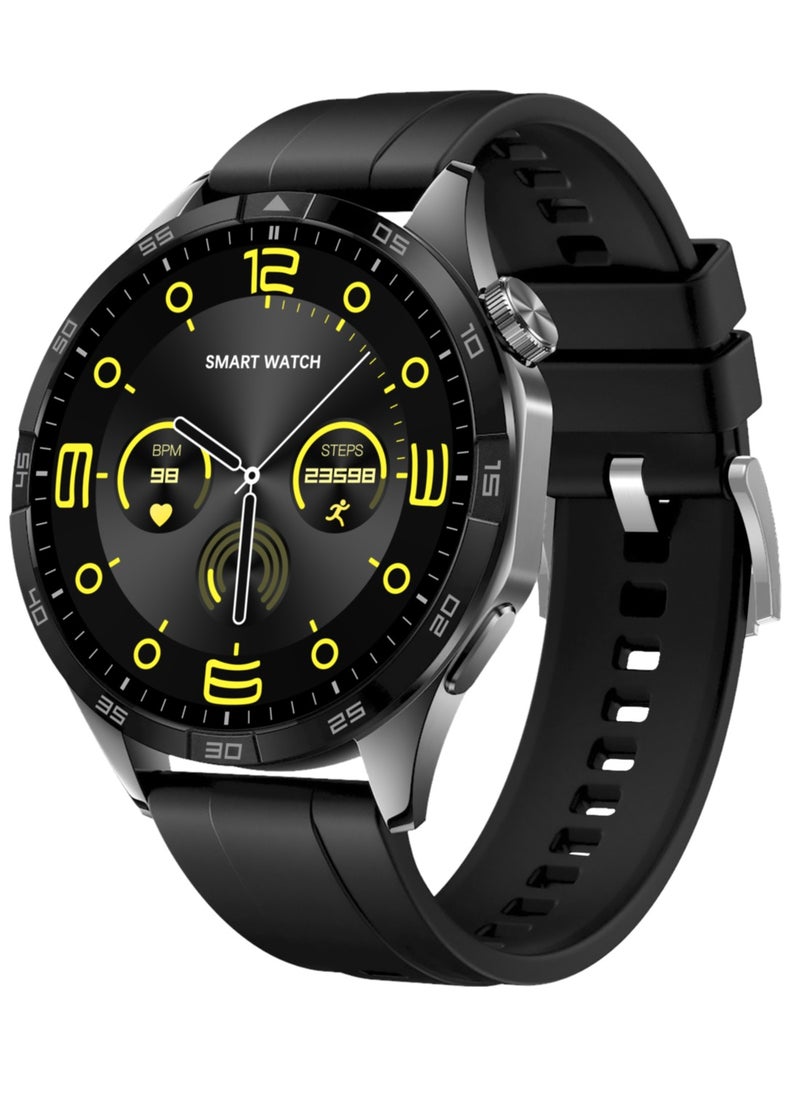 WATCH GT4 Smart Watch Black Edition - 1.65-Inch Full Touch Screen, NFC Access Card, AI Voice Assistant, Waterproof, Multiple Sports Modes, Heart Rate & Sleep Monitoring, Compass, Wireless Charging, Bluetooth Calls, Intelligent Notifications, Mini Games, Customizable Dials, Steel & Silicone Straps.