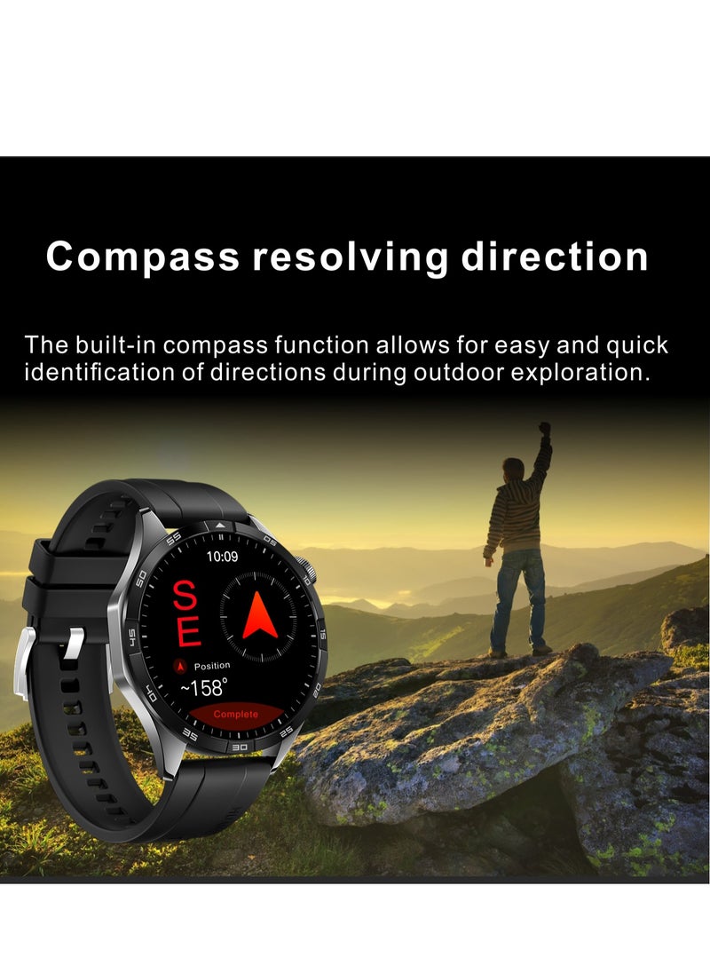 WATCH GT4 Smart Watch Black Edition - 1.65-Inch Full Touch Screen, NFC Access Card, AI Voice Assistant, Waterproof, Multiple Sports Modes, Heart Rate & Sleep Monitoring, Compass, Wireless Charging, Bluetooth Calls, Intelligent Notifications, Mini Games, Customizable Dials, Steel & Silicone Straps.