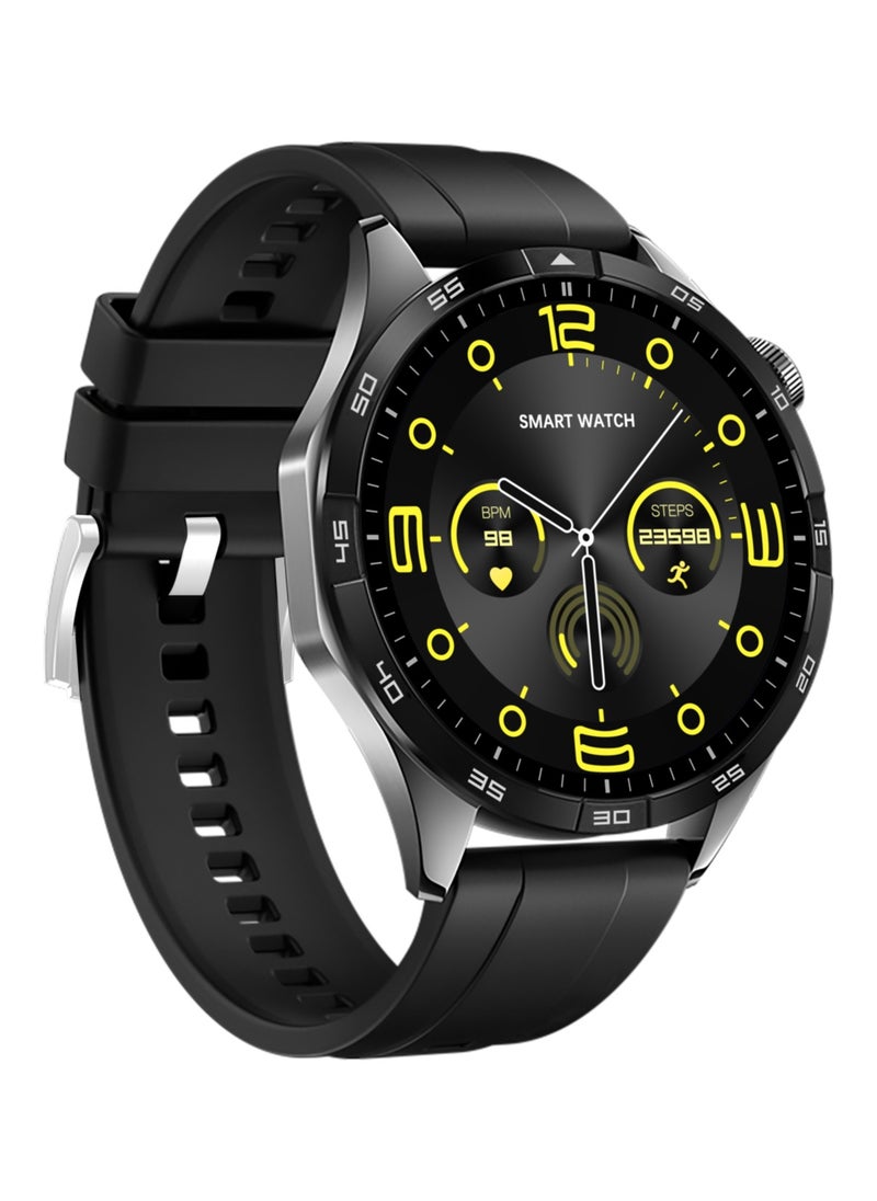 WATCH GT4 Smart Watch Black Edition - 1.65-Inch Full Touch Screen, NFC Access Card, AI Voice Assistant, Waterproof, Multiple Sports Modes, Heart Rate & Sleep Monitoring, Compass, Wireless Charging, Bluetooth Calls, Intelligent Notifications, Mini Games, Customizable Dials, Steel & Silicone Straps.