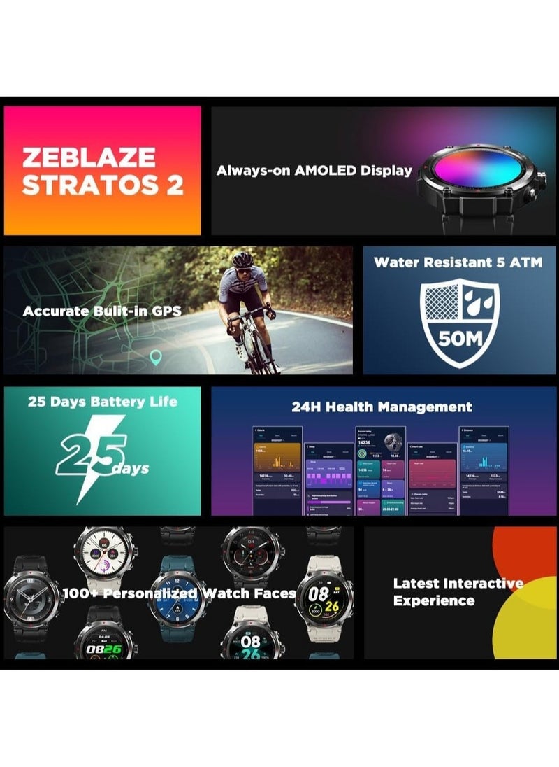 Zeblaze Stratos 2 Smart Sports Watch 1.3 Full-touch Screen 360 * 360 High Resolution 4-Satellite/3-Mode GPS 24H Health Monitor 25-day Endurance 5ATM