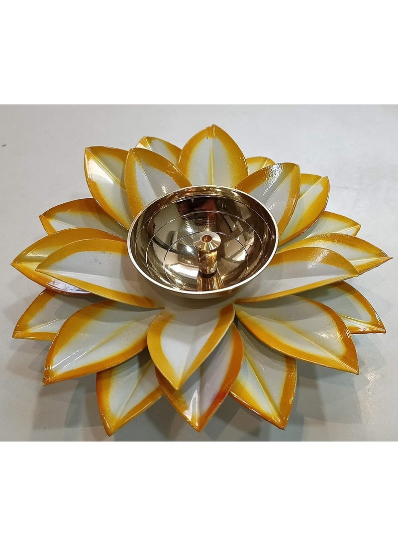 Lotus Diyas | Kamal Patti Brass Diya Oil Lamp(White Yellow)