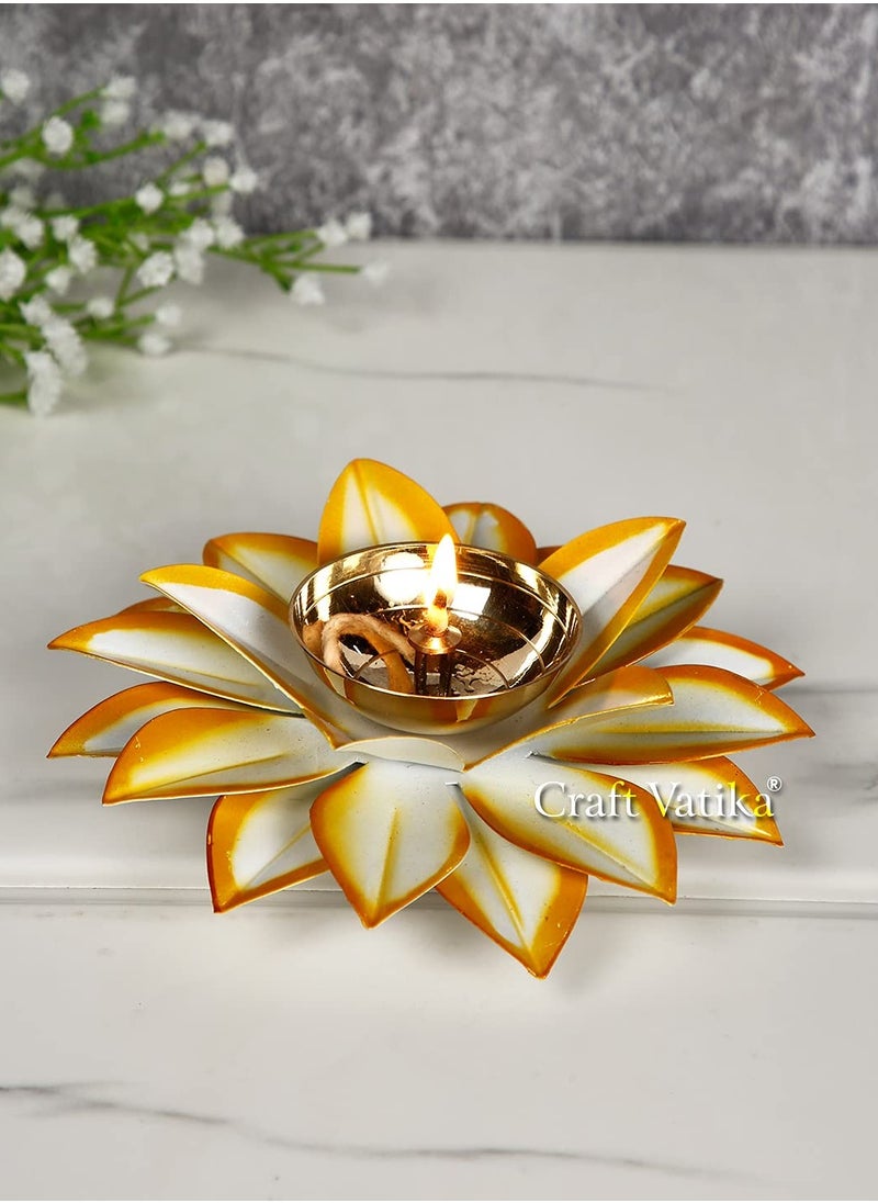 Lotus Diyas | Kamal Patti Brass Diya Oil Lamp(White Yellow)