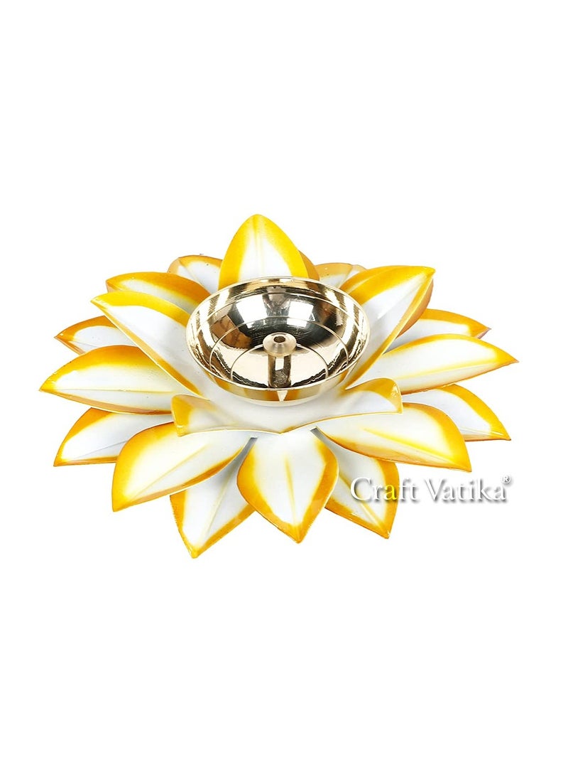 Lotus Diyas | Kamal Patti Brass Diya Oil Lamp(White Yellow)