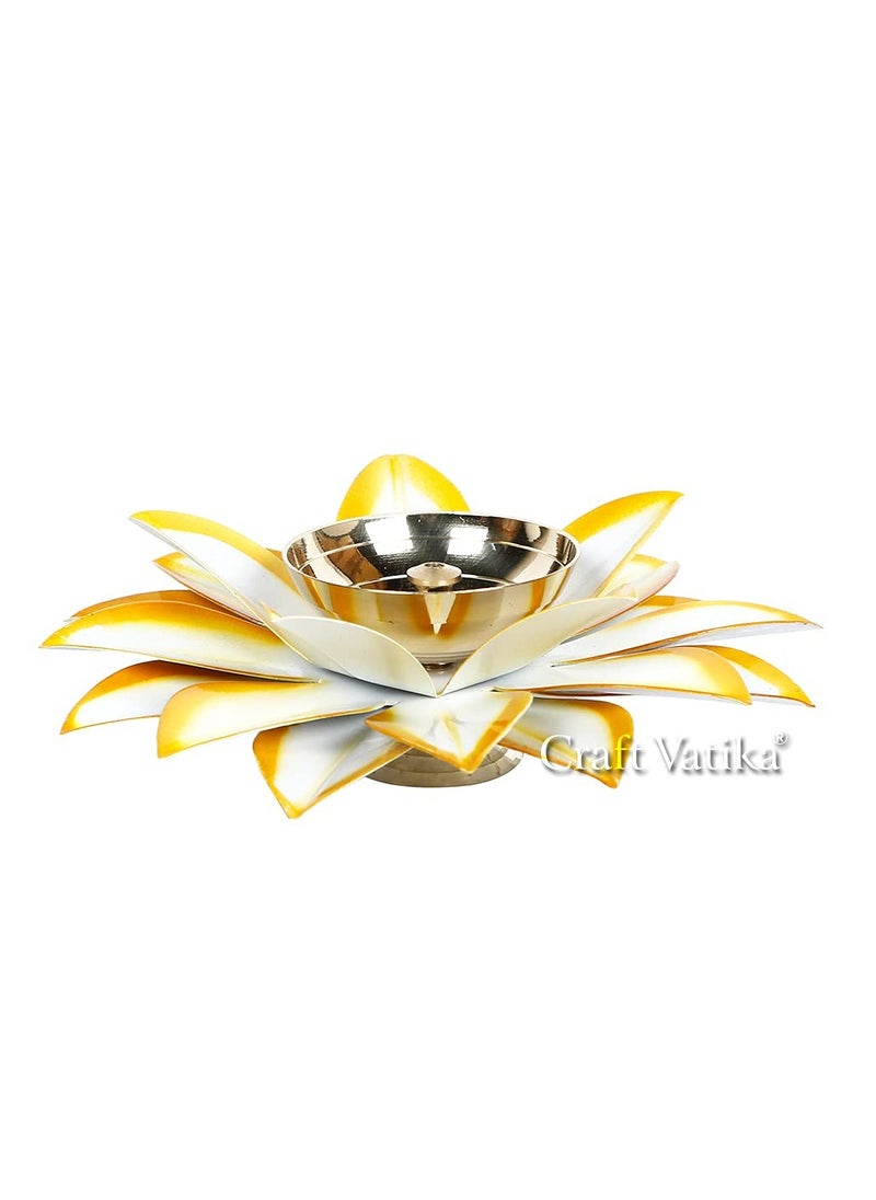 Lotus Diyas | Kamal Patti Brass Diya Oil Lamp(White Yellow)