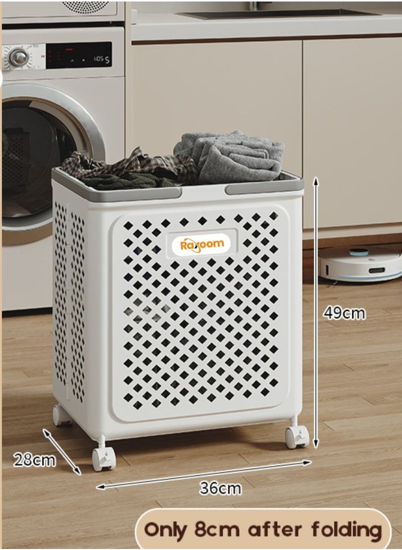 Foldable Laundry Basket For Dirty Clothing Storage With 4 Tier Wheels Cloth Storage or Multi Purpose Storage Organizer 36*28*49CM (white)