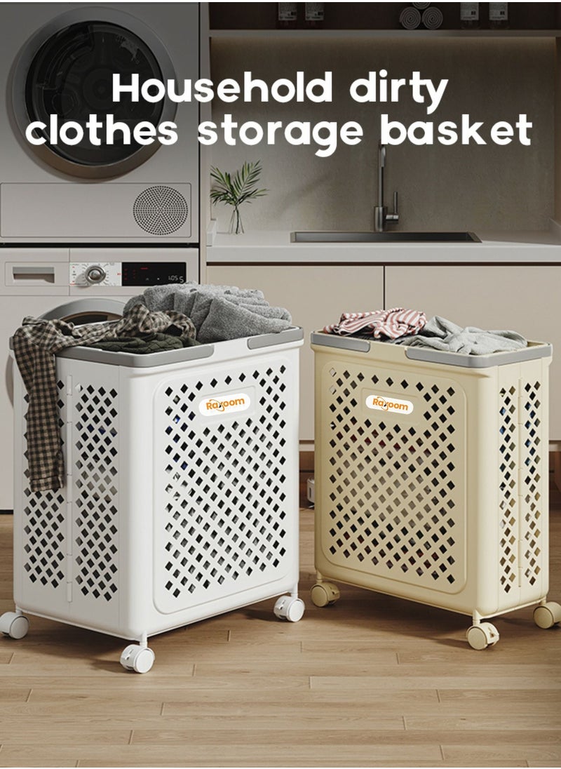 Foldable Laundry Basket For Dirty Clothing Storage With 4 Tier Wheels Cloth Storage or Multi Purpose Storage Organizer 36*28*49CM (white)