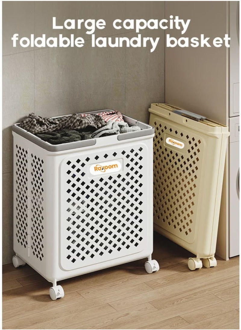 Foldable Laundry Basket For Dirty Clothing Storage With 4 Tier Wheels Cloth Storage or Multi Purpose Storage Organizer 36*28*49CM (white)