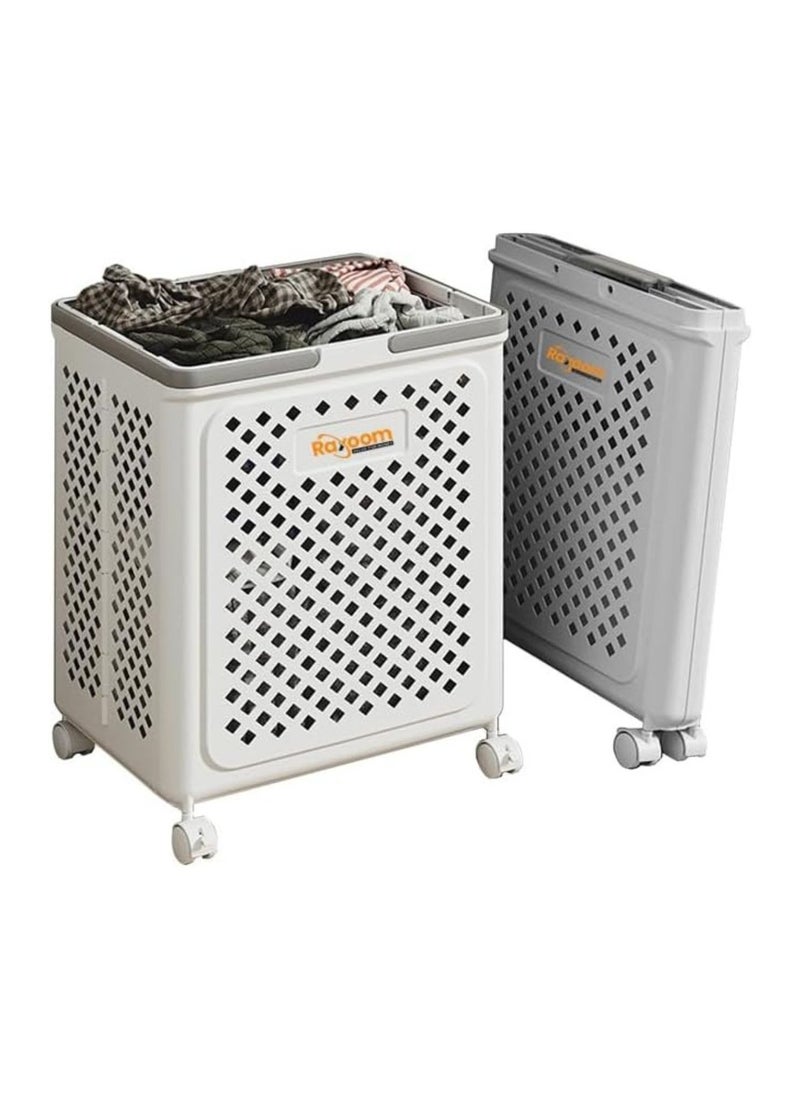 Foldable Laundry Basket For Dirty Clothing Storage With 4 Tier Wheels Cloth Storage or Multi Purpose Storage Organizer 36*28*49CM (white)