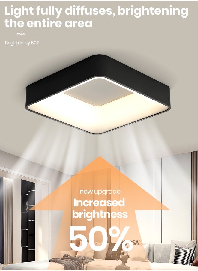 Modern LED Ceiling Light, Dimmable Flush Ceiling Light with Remote Control 3000-6000K Soft Light, 18.8” Black LED Light for Bedroom, Living Room, Library, Corridor,64W