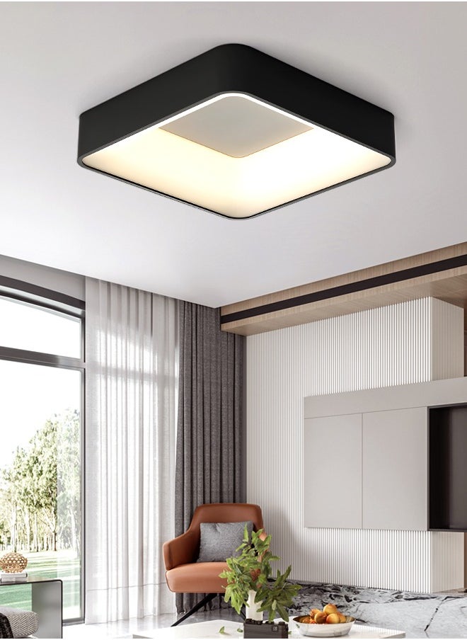 Modern LED Ceiling Light, Dimmable Flush Ceiling Light with Remote Control 3000-6000K Soft Light, 18.8” Black LED Light for Bedroom, Living Room, Library, Corridor,64W