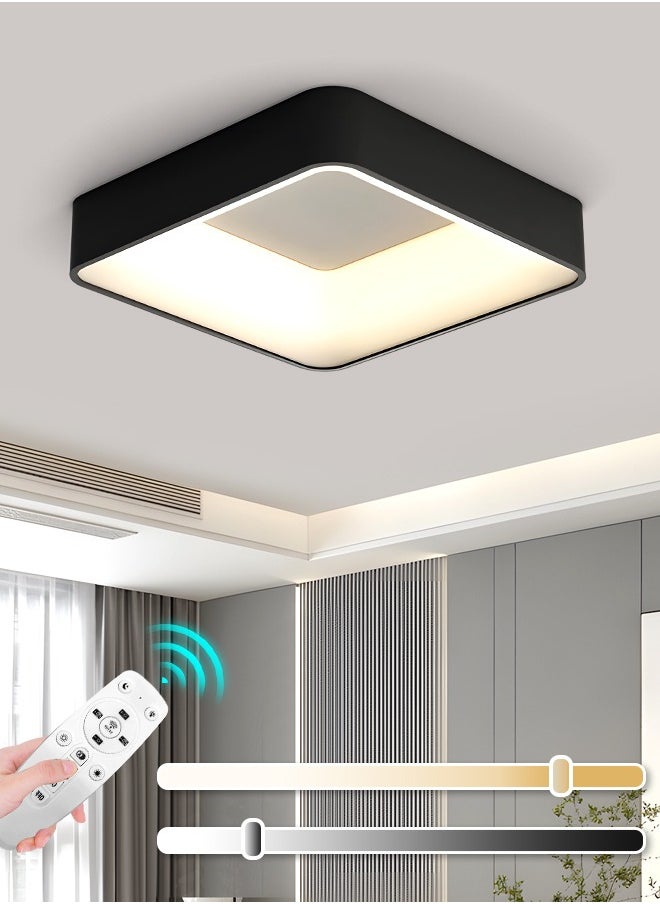 Modern LED Ceiling Light, Dimmable Flush Ceiling Light with Remote Control 3000-6000K Soft Light, 18.8” Black LED Light for Bedroom, Living Room, Library, Corridor,64W