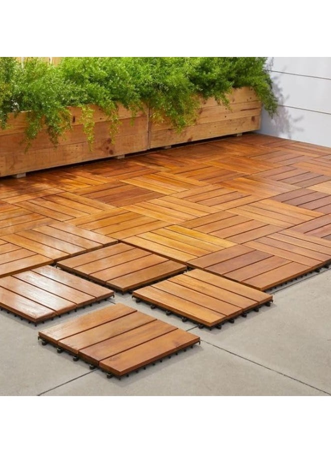 Wood Interlocking Flooring Tiles Straight Pattern Patio Deck Tiles Pack of 10 Solid Wood Pine Deck Tiles for Garden Indoor Outdoor 31x3x31cm