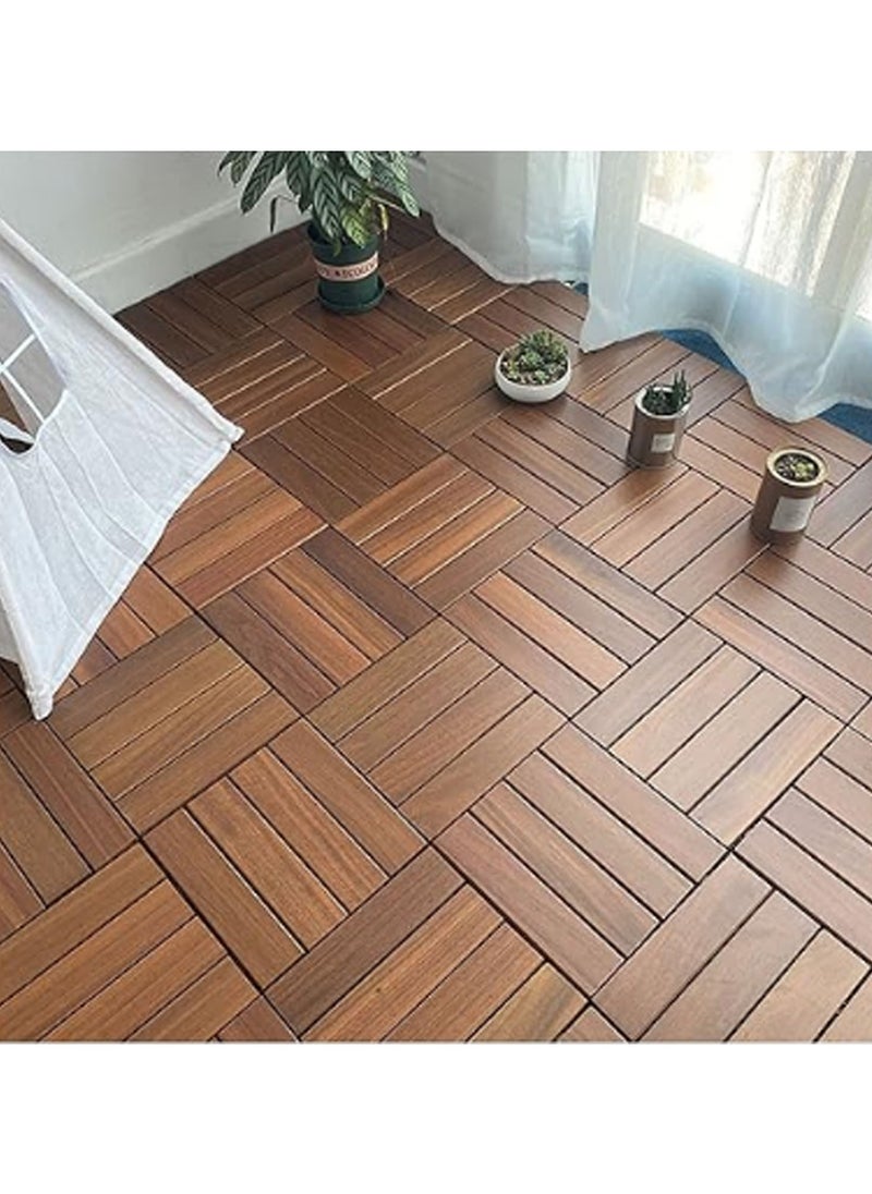 Wood Interlocking Flooring Tiles Straight Pattern Patio Deck Tiles Pack of 10 Solid Wood Pine Deck Tiles for Garden Indoor Outdoor 31x3x31cm