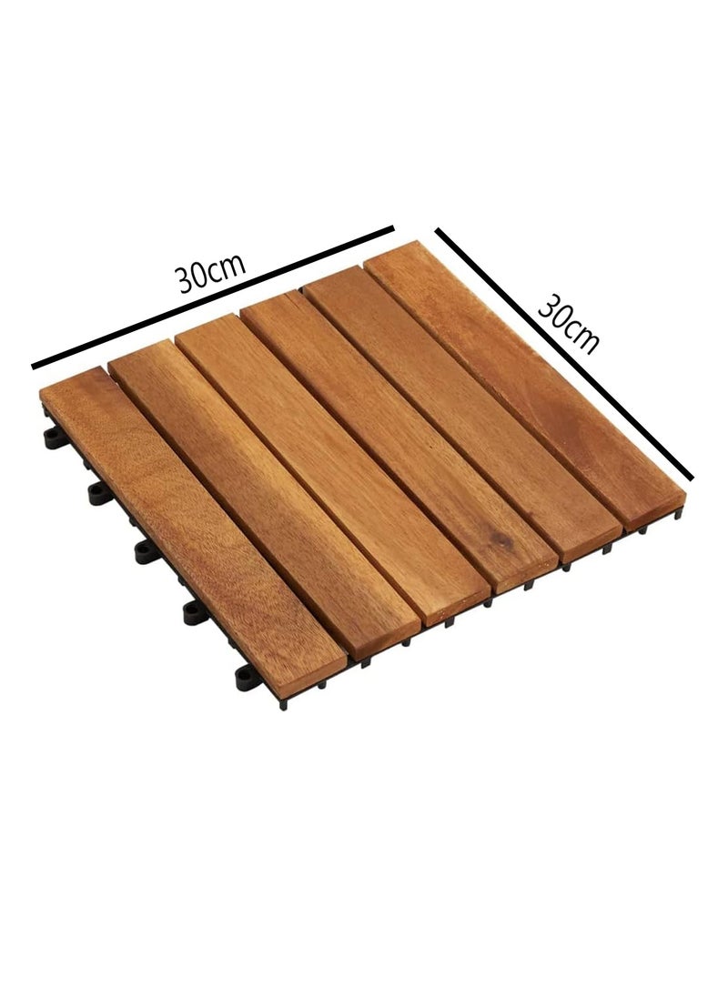 Wood Interlocking Flooring Tiles Straight Pattern Patio Deck Tiles Pack of 10 Solid Wood Pine Deck Tiles for Garden Indoor Outdoor 31x3x31cm