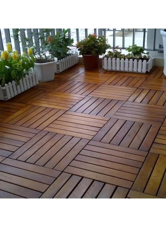 Wood Interlocking Flooring Tiles Straight Pattern Patio Deck Tiles Pack of 10 Solid Wood Pine Deck Tiles for Garden Indoor Outdoor 31x3x31cm