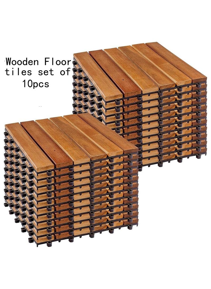 Wood Interlocking Flooring Tiles Straight Pattern Patio Deck Tiles Pack of 10 Solid Wood Pine Deck Tiles for Garden Indoor Outdoor 31x3x31cm