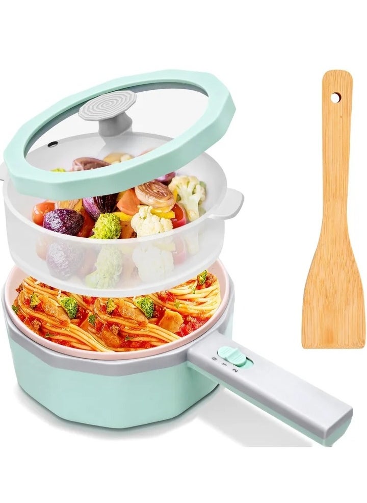 Electric Hot Pot with Steamer, 1.5L Non-Stick Ramen Cooker and Sauté Pan for Steak, Egg, Fried Rice, Soup, Portable Personal Cooker Perfect for Dorm and Apartment