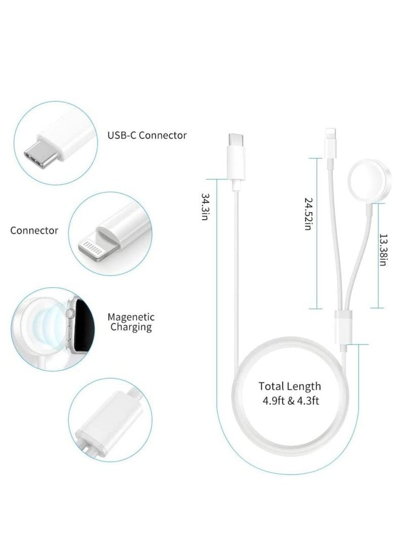 USB C Watch Charger, Magnetic Charging Cable, 4.9 ft/2m, 2 in 1 iPhone Watch Charger for Apple Watch Series SE/8/7/6/5/4/3/2/1 iPhone 14/13/12/11 Pro/Pro Max/XS Max/XS/XR