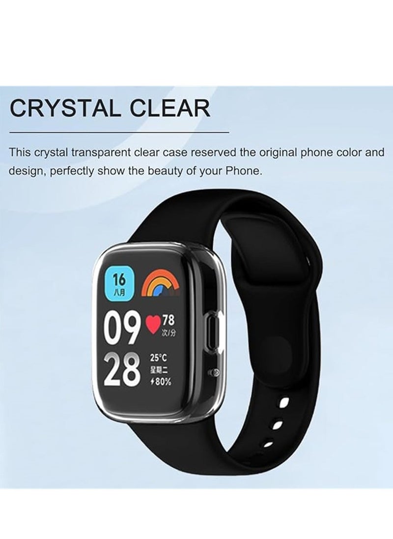 Screen Protector, Compatible for Xiaomi Redmi Watch 3, Watch 3 Active, Full Coverage Plated Watch Protective Cover Case with Tempered Glass Bumper Shell Cover, 2 Pcs, Black+Transparent