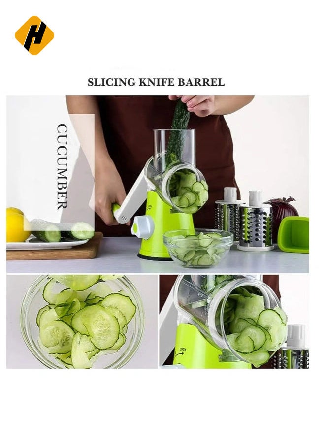 Manual Rotary Cheese Grater, 3in1 Shredder Slicer Grinder for Cucumber Nut Potato Carrot Cheese, Vegetable Salad Shooter,Teal