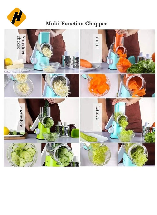 Manual Rotary Cheese Grater, 3in1 Shredder Slicer Grinder for Cucumber Nut Potato Carrot Cheese, Vegetable Salad Shooter,Teal