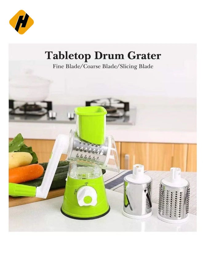 Manual Rotary Cheese Grater, 3in1 Shredder Slicer Grinder for Cucumber Nut Potato Carrot Cheese, Vegetable Salad Shooter,Teal