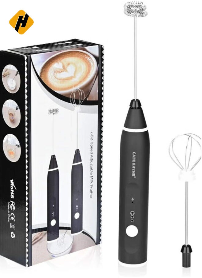 Milk Frother, Electric Handheld Coffee Frother USB Rechargeable, 3 Gear Adjustable Milk Bubbler with Ballon Whisk for for Cappuccino, Hot Chocolate, Egg Beating, BPA Free